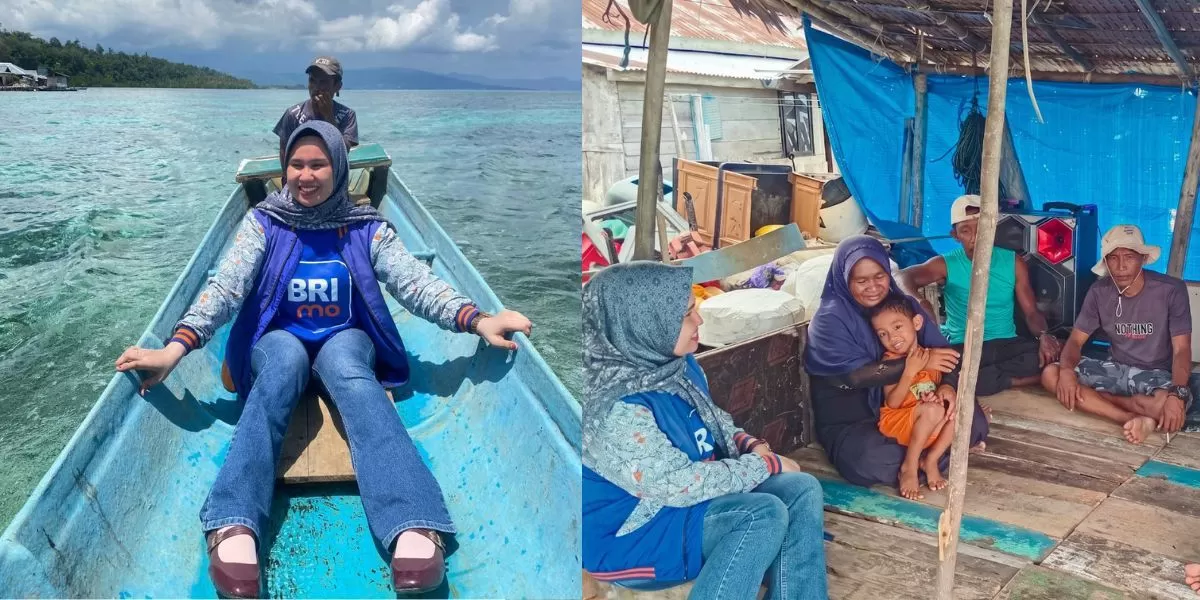 Mantri BRI Eka Fitriyani Wulandari mengunjungi nasabah di Pulau Bungin, Banggai Kepulauan, melalui perjalanan laut demi memperluas akses layanan keuangan masyarakat. (Foto Dok. BRI)