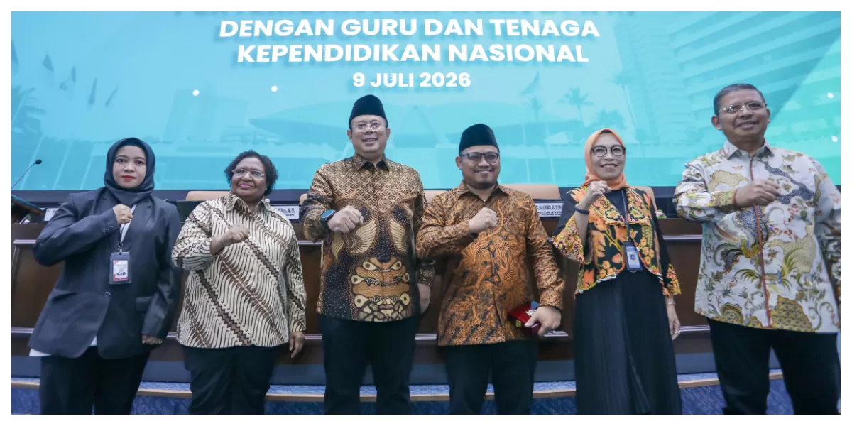 Wakil Ketua DPR RI Cucun Ahmad Syamsurijal menyampaikan perlunya penuntasan guru honorer sebelum pemerintah membuka rekrutmen guru baru di Kompleks Parlemen, Senayan, Jakarta, Kamis (9/7/2026). ( Foto: Tonda/Karisma)