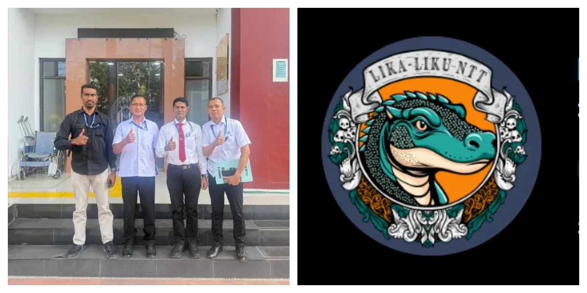 Kiri: Tim Ditreskrimsus Polda NTT usai sidang praperadilan. Kanan: Logo akun media sosial Lika Liku NTT (Foto ist)