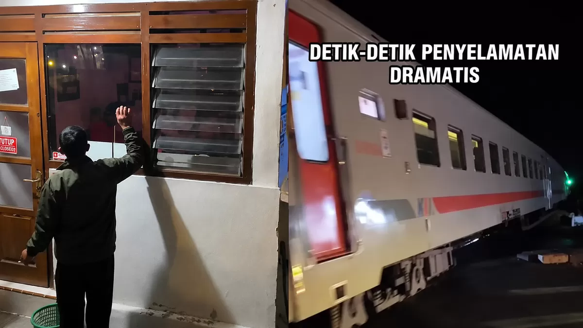 Warga mengetuk pos penjagaan perlintasan usai KA Brantas melintas di Simpang Mengkreng, Kediri, setelah palang diduga tidak ditutup petugas. (Foto Instagram/zukoardianlibra4)