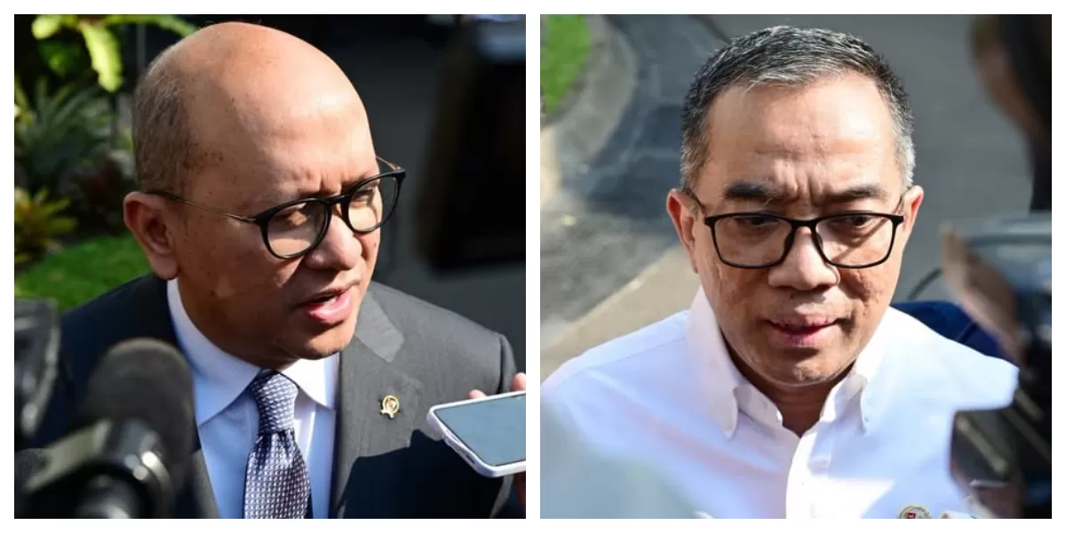 Menteri Pendidikan Tinggi, Sains, dan Teknologi Brian Yuliarto (kanan) dan Menteri Investasi Rosan Roeslani (kiri) memberikan keterangan pers usai rapat terbatas di Istana Merdeka.   (Foto FB/ Kementerian Sekretariat Negara RI )