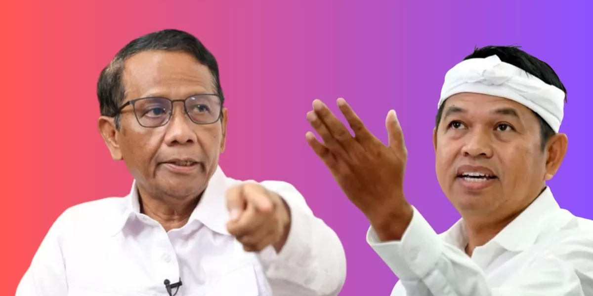 Mahfud MD (kiri) dan Dedi Mulyadi (kanan) dalam foto ilustrasi kolase yang disusun tim desain untuk menggambarkan polemik sayembara penangkapan begal. 