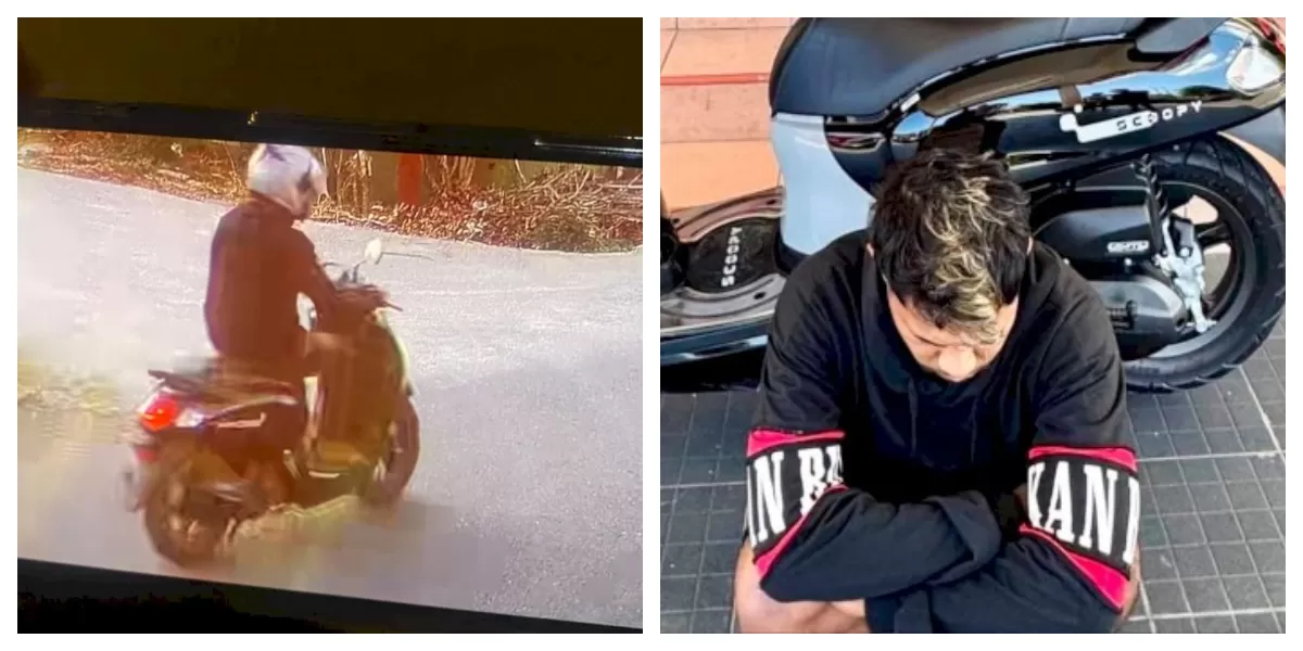 Rekaman CCTV memperlihatkan terduga pelaku jambret beraksi menggunakan sepeda motor Honda Scoopy di Jalan Libra, Kelurahan Penfui, Kecamatan Oebobo, Kota Kupang (kiri). Setelah video aksinya viral. (Foto Polresta Kupang Kota)