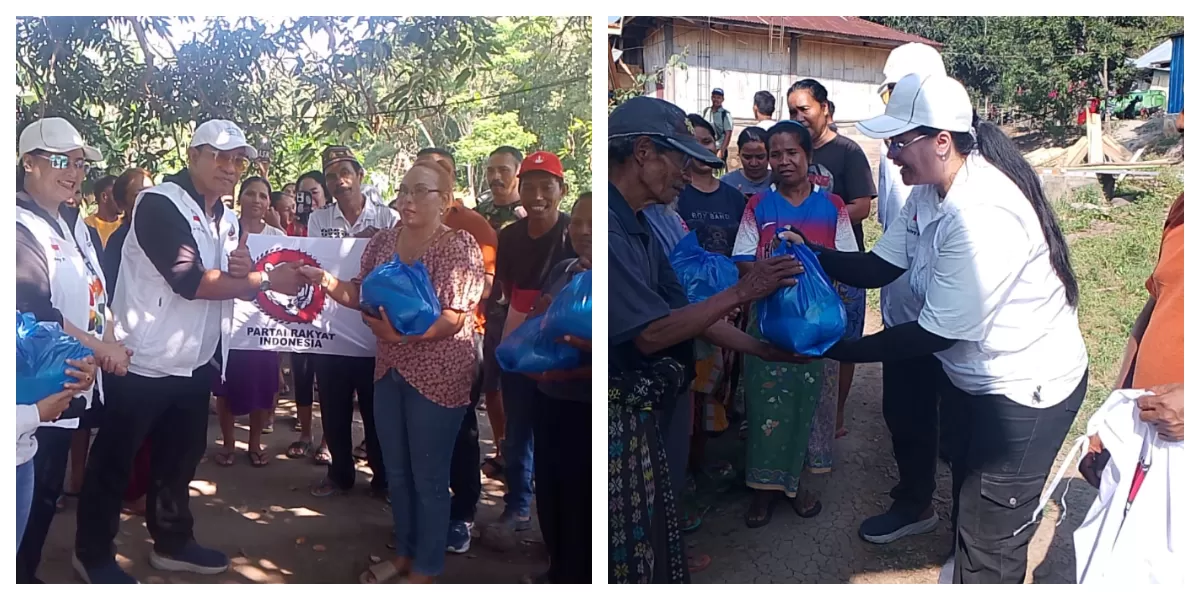 Ketua PRI NTT Vicoas Amalo bersama rombongan menyerahkan bantuan sembako kepada warga terdampak gempa di Manggarai Timur, Selasa (18/8/2026). (Foto/ ist)