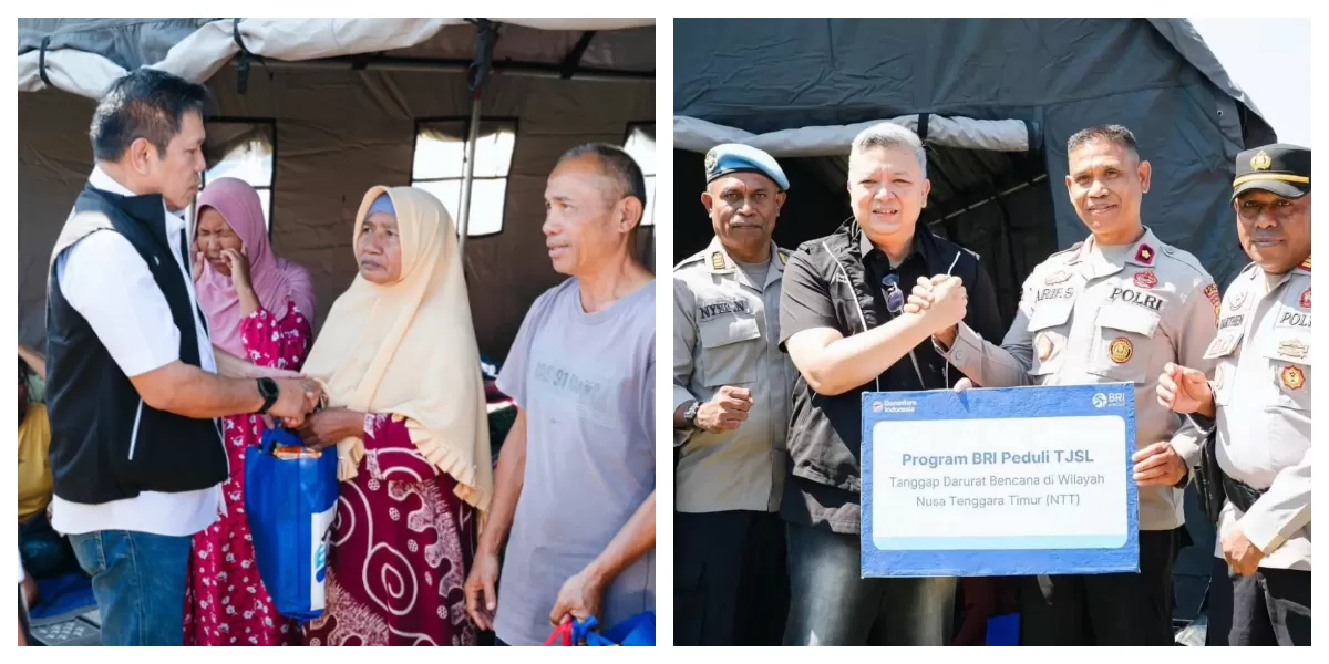 Direktur Operations BRI Hakim Putratama dan Direktur Micro BRI Akhmad Purwakajaya meninjau posko logistik serta dapur umum bagi penyintas gempa Flores.