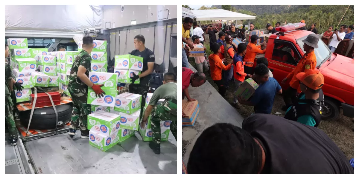 Petugas menyiapkan bantuan logistik di Posduklognas Halim Perdanakusuma sebelum dikirim ke wilayah terdampak gempa NTT, lalu didistribusikan BNPB kepada warga. (Foto. Dok. BNPB)