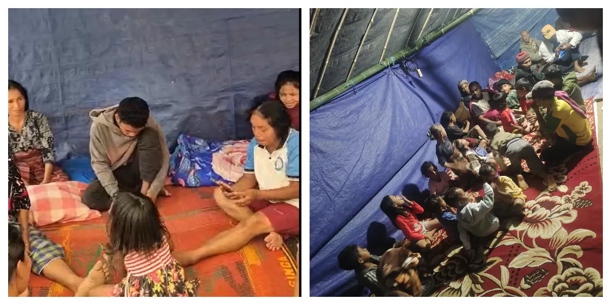 Warga Kampung Teno, Manggarai Barat, bertahan di pengungsian mandiri setelah gempa merusak rumah dan membuat puluhan keluarga belum kembali. 