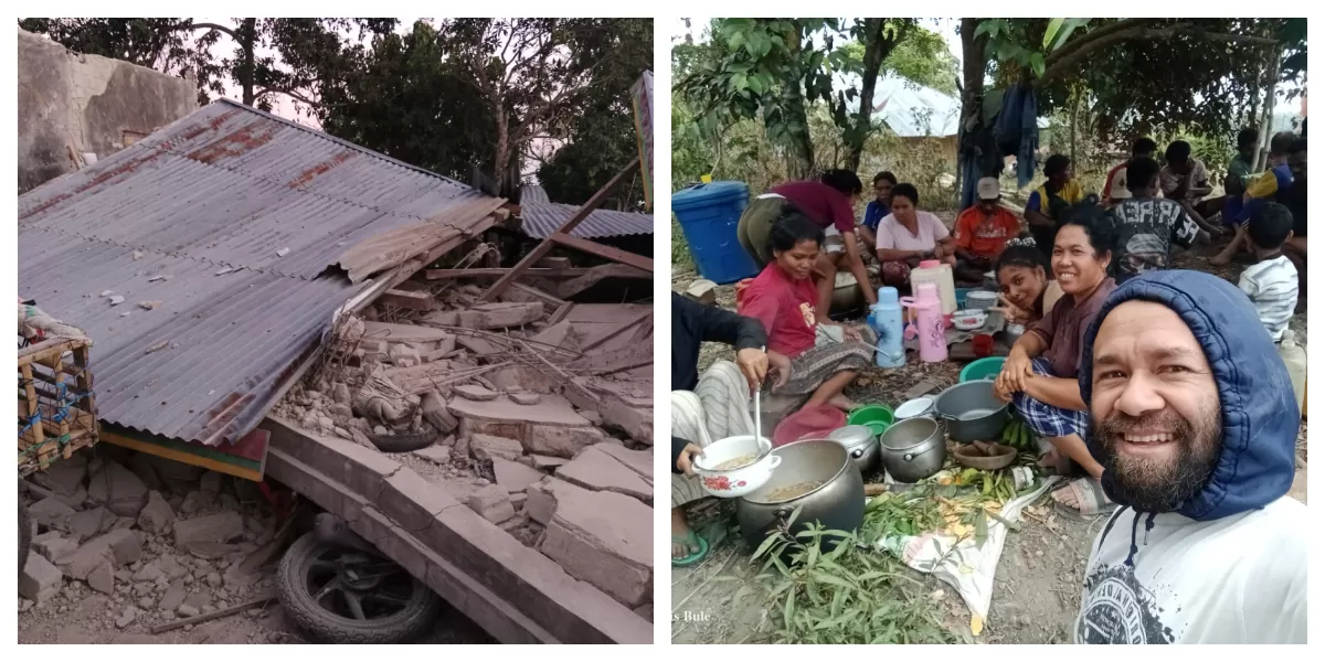 Warga Rembong Raya, Elar, bertahan di posko pengungsian mandiri setelah gempa, sambil menunggu bantuan pangan dan kebutuhan darurat lainnya hingga kini dari pemerintah. 