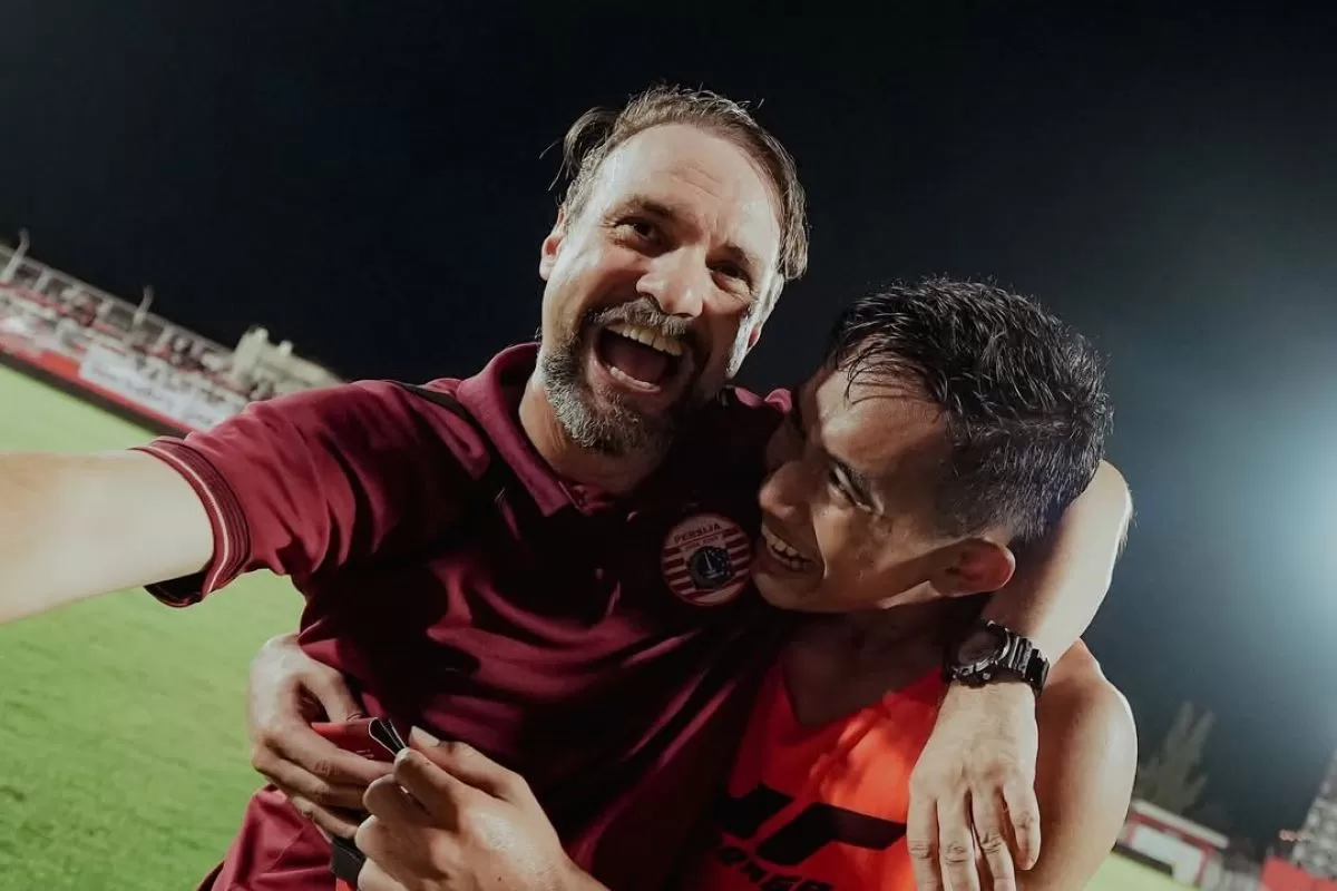Luapan kegembiraan Mauricio Souza usai Persija menang 3-2 atas Malut United di pekan ke-22 Super League (Persija)