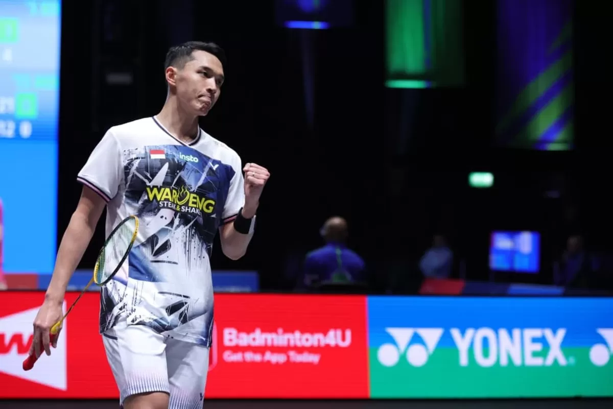 Unggulan kelima, Jonatan Christie lewati rintangan pertamanya di All England 2026. Ia dibuat kerja keras oleh wakil Singapura,  Jia Heng Jason Teh sebelum akhirnya menang. (PBSI)