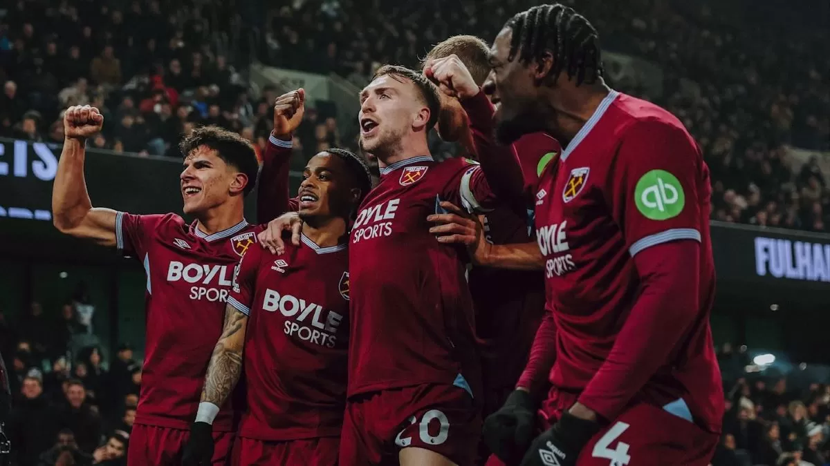 Selebrasi gol kemenangan West Ham United di pekan ke-29 melawan Fulham (West Ham United FC)