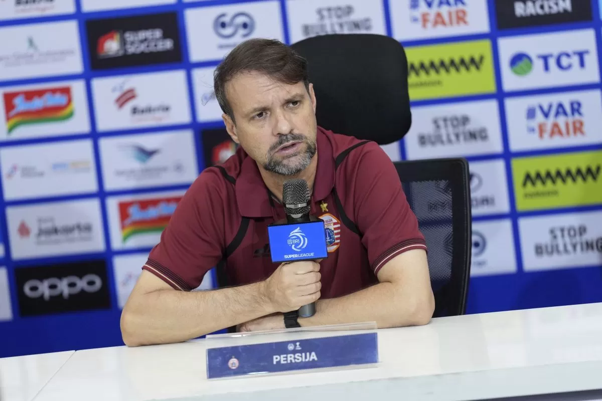 Mauricio Souza pelatih Persija berikan keterangan pers jelang hadapi Dewa United (Persija)