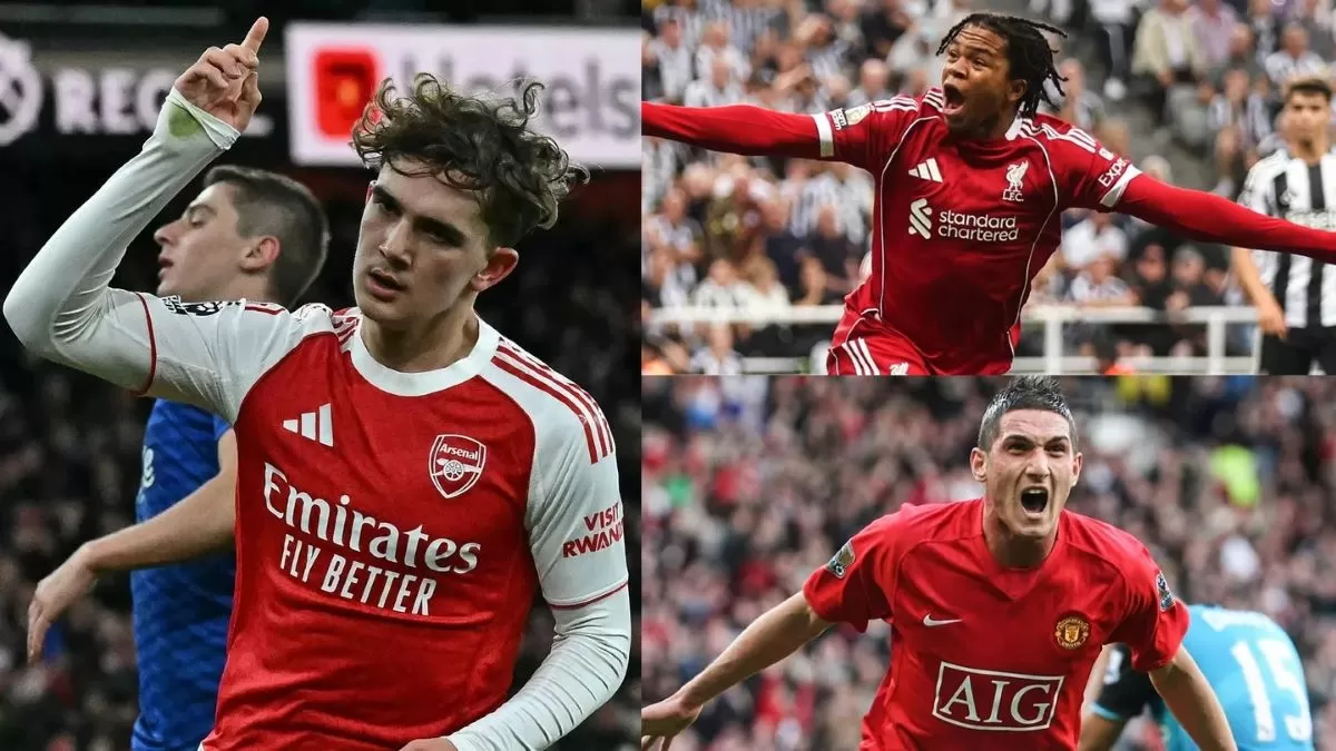 Max Dowman (kiri), Rio Ngumoha (kanan atas), dan Federico Macheda (kanan bawah) (Premier League)