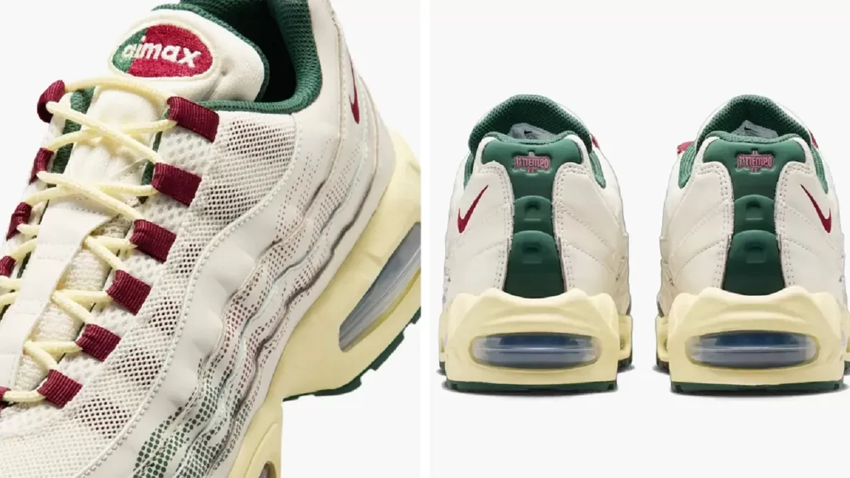 Air Max 95 kini menjadi sepatu kets kedua yang merayakan budaya sepak bola Meksiko dengan tema "Tiempo F.C." menjelang Piala Dunia. (footwear)