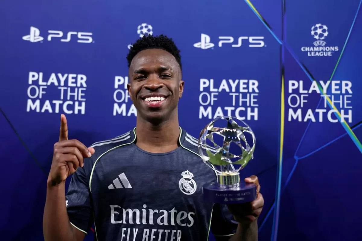 Vinicius Junior dinobatkan sebagai Pemain Terbaik Pertandingan usai kemenangan Real Madrid atas Manchester City di leg kedua UEFA Champions League 2026. (UEFA Champion League)