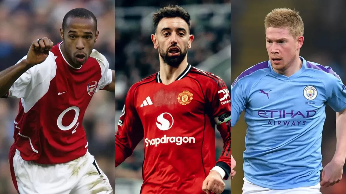 Dari kiri: Thierry Henry, Bruno Fernandes dan Kevin De Bruyne pencetak assist terbanyak di Liga Primer. (Premier League)