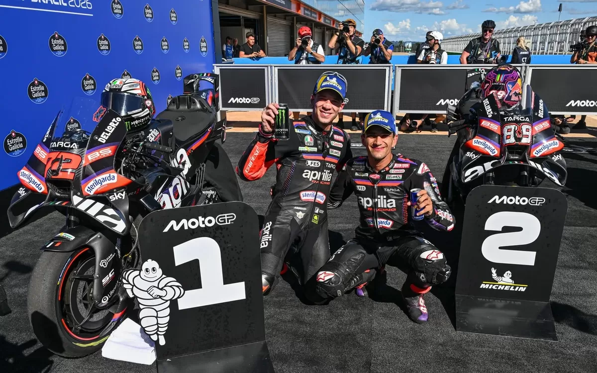 Dua pembalap Aprilia Marco Bezzecchi dan Jorge Martin kuasai podium GP Brasil (MotoGP)