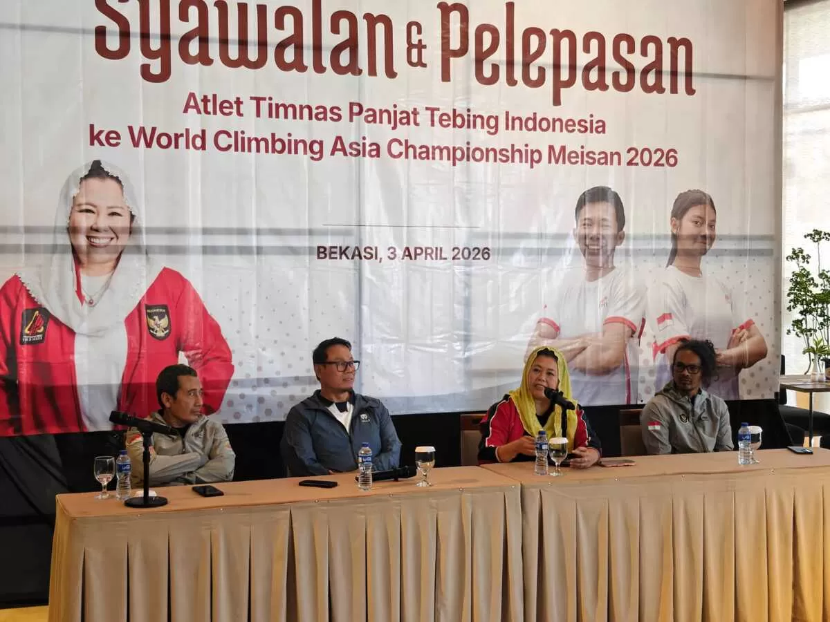 Ketua Umum FPTI Yenni Wahid menjelaskan persiapan panjat tebing ke Kejuaraan Asia 2026, demi kuota tambahan Asian Games. (WINA SETYAWATIE)