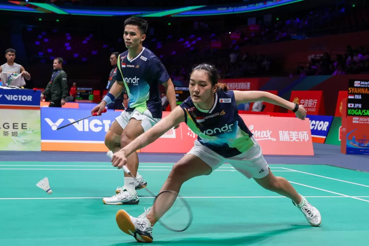 Ganda campuran Indonesia, Amri Syahwani/Nita Violina Marwah saat menghadapi babak pertama Kejuaraan Asia 2026 di Jakarta, Selasa, 8 April 2026.  (PBSI)