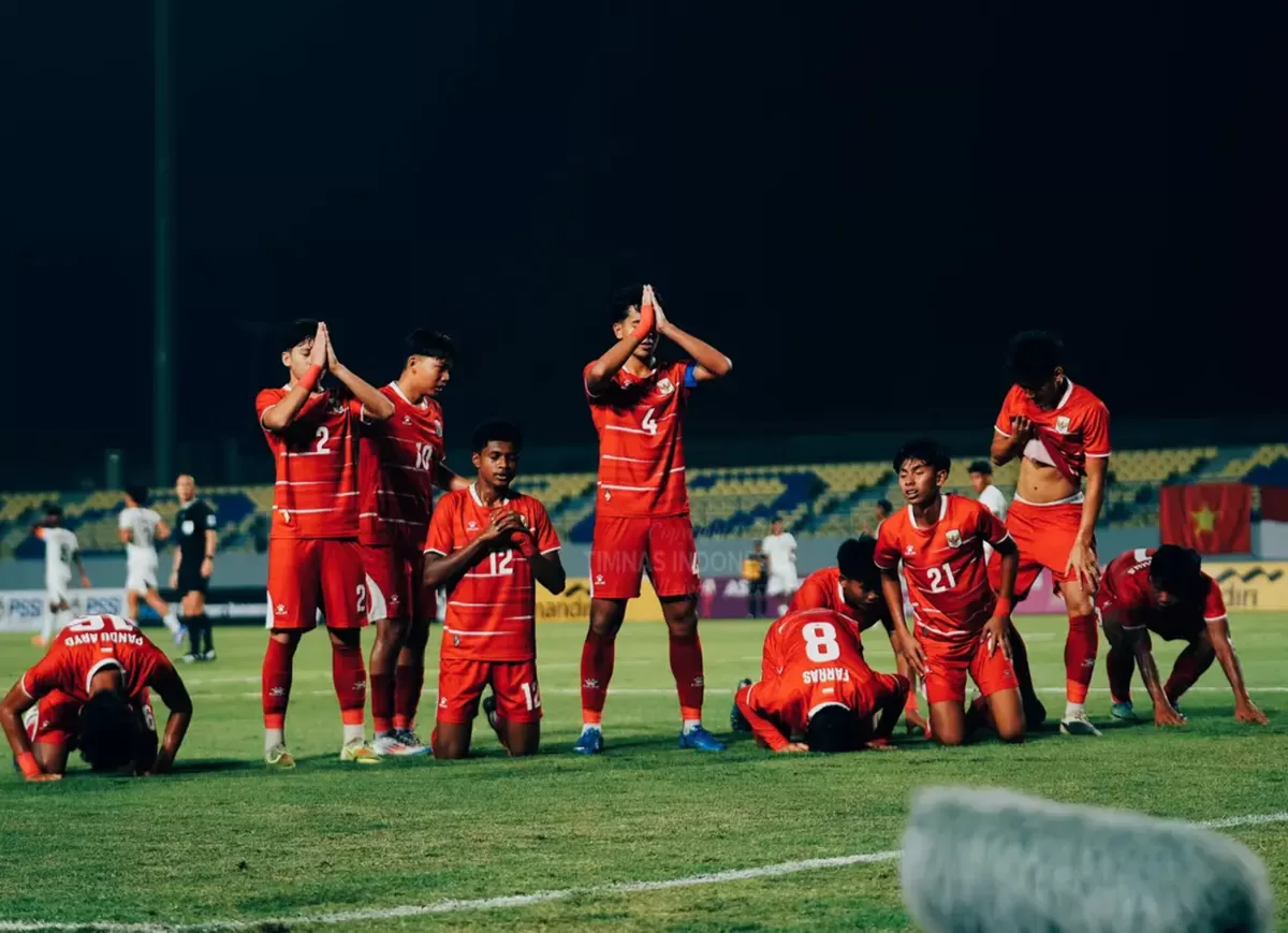 Skuad Timnas Indonesia U-17 usai bobol gawang Timor Leste. (PSSI)