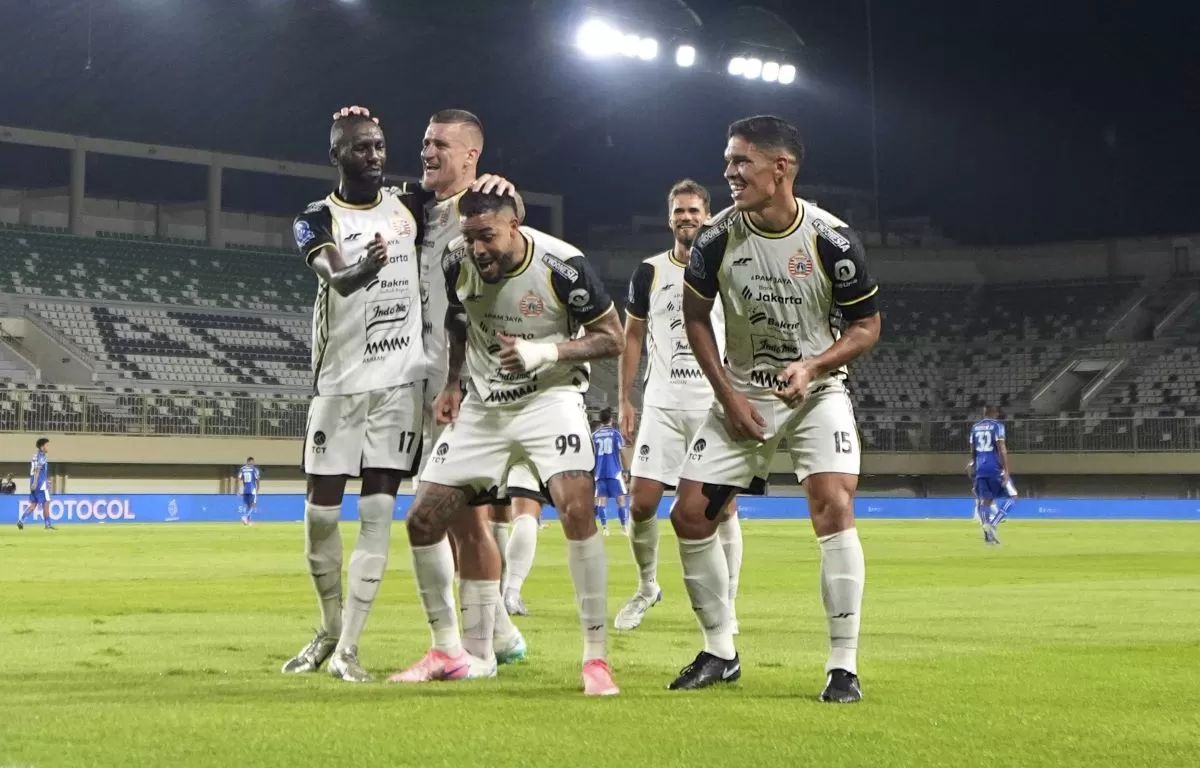Selebrasi gol Persija ke gawang PSBS Biak di pekan ke-28 Super League 2025/26. (Persija)