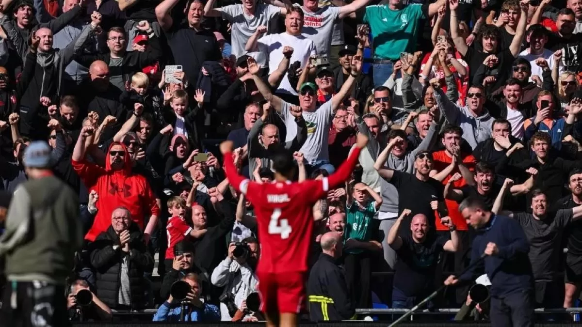 Selebrasi Virgil van Dijk cetak gol ke-1.000 bagi Liverpool di era Liga Primer. (Liverpool FC)