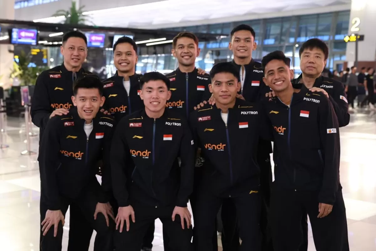 Para pemain dan pelatih Piala Thomas Indonesia. Skuad putra Merah Putih siap berlaga menghadapi Aljazair di laga perdana Grup D. (PBSI)