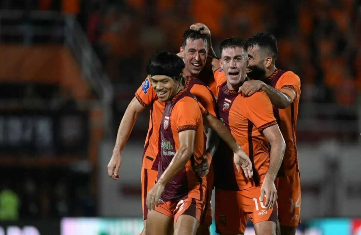 Selebrasi pemain Borneo FC usai cetak gol dalam lanjutan Super League 2025/26. (Borneo FC)