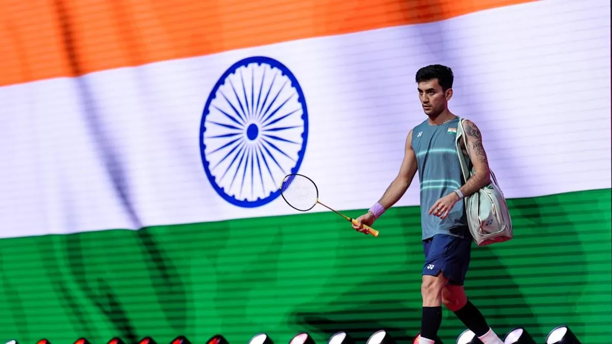 Tunggal pertama India,  Lakshya Sen di babak perempat final Piala Thomas 2026 melawan Chinese Taipei, Jumat, 1 Mei waktu setempat. India amankan perunggu. (Getty Images)