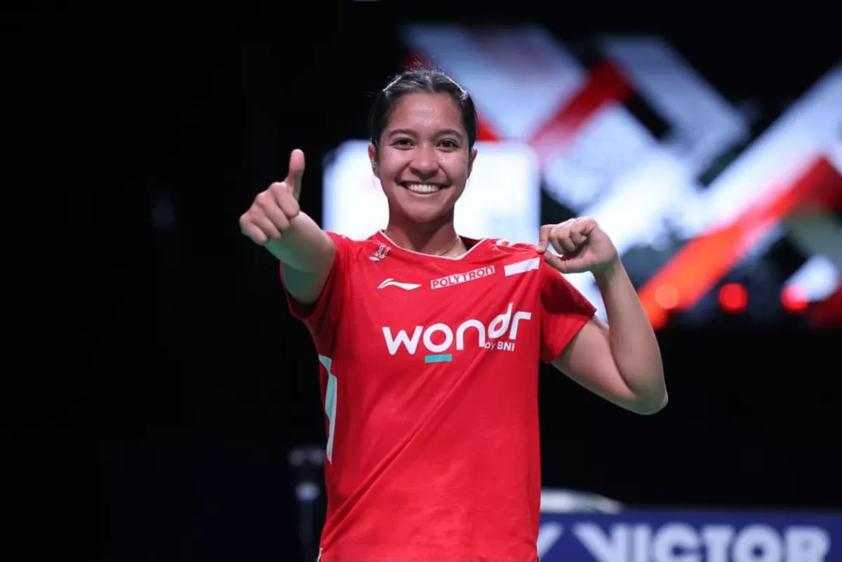 Ester Nurumi Tri Wardoyo, sang penentu kemenangan Indonesia di babak perempatfinal melawan Denmark, Kamis malam, 30 April waktu setempat. (PBSI)