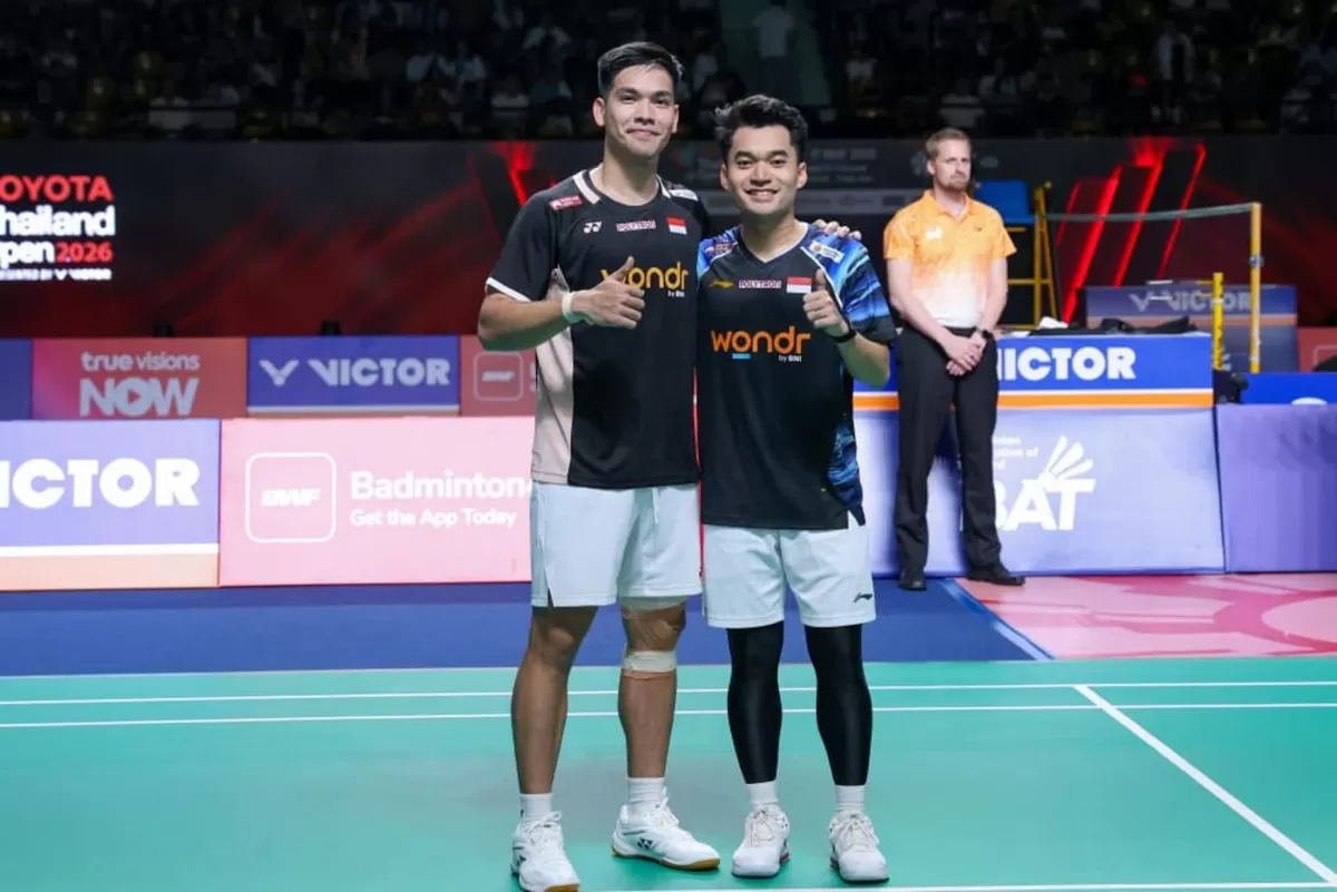 Daniel Marthin/Leo Rolly Carnando merayakan final perdana mereka paska cedera Daniel di Thailand Open 2026. (PBSI)