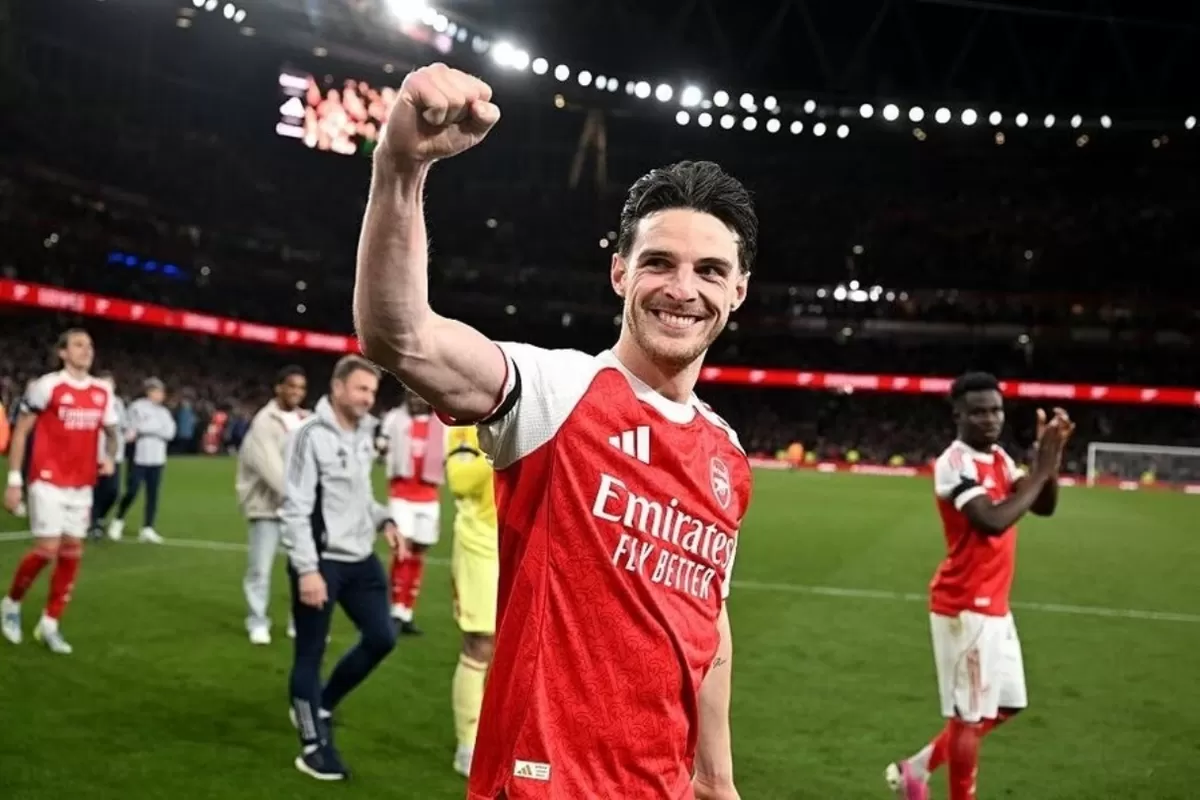 Selebrasi Declan Rice usai Arsenal kalahkan Burnley 1-0. (Arsenal)