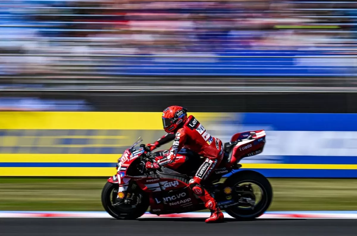 Aksi pembalap Ducati Marc Marquez di GP Hungaria 2026. (MotoGP)