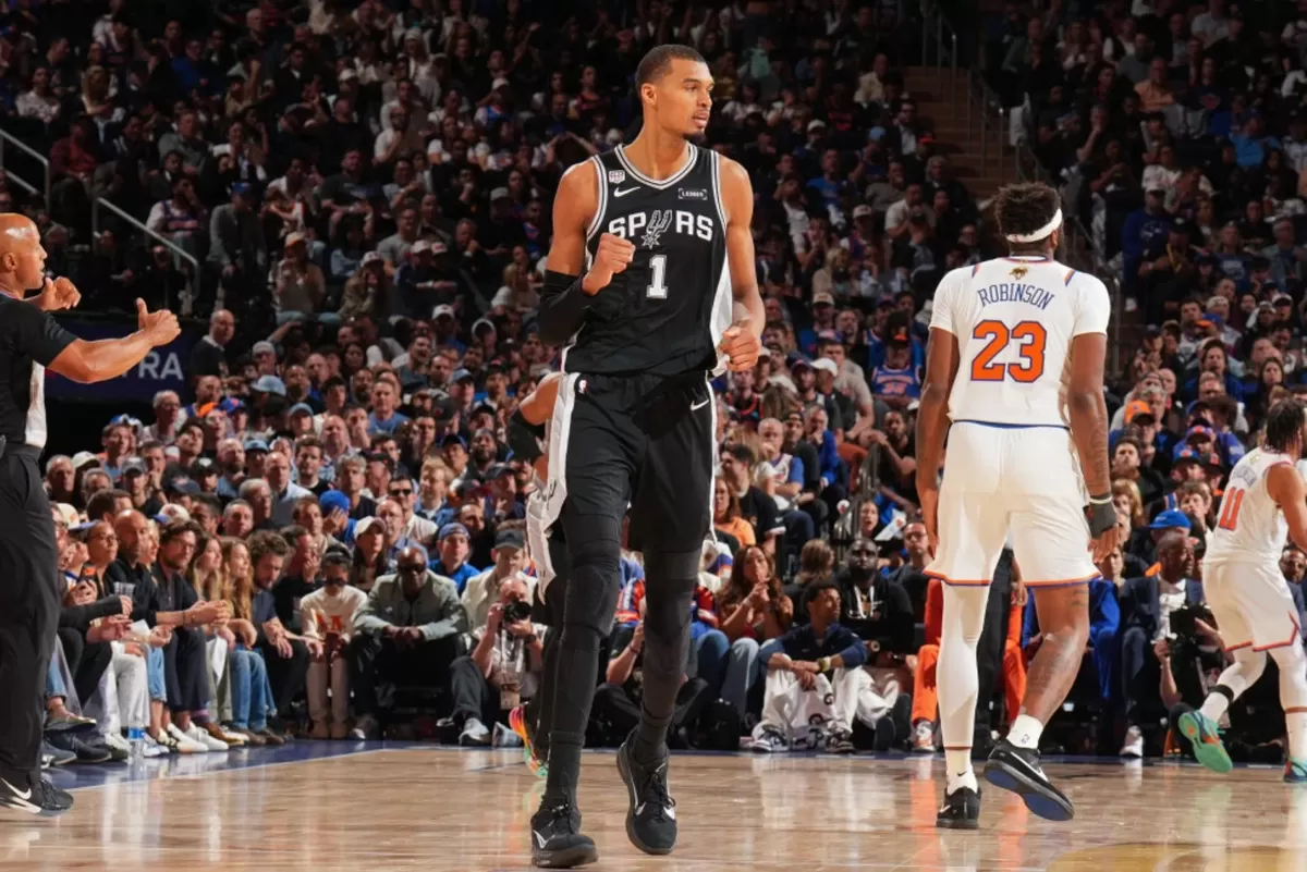 Pahlawan kemenangan San Antonio Spurs Victor Wembanyama di Gim 3 Final NBA 2026, Senin, 8 Juni, di Madison Square Garden. Kedudukan kini 1-2 masih untuk keunggulan New York Knicks.