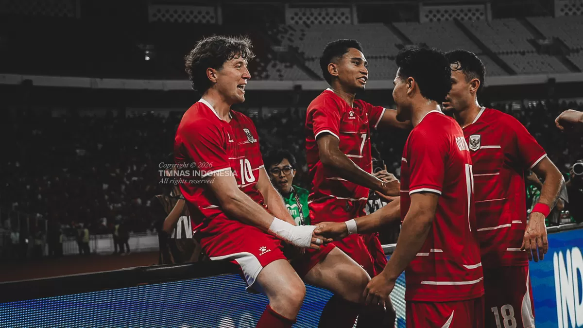 Euforia para pemain Timnas Indonesia menyambut kemenangan atas Mozambik pada uji coba internaisonal kedua, 9 Juni lalu di SUGBK, Jakarta. 