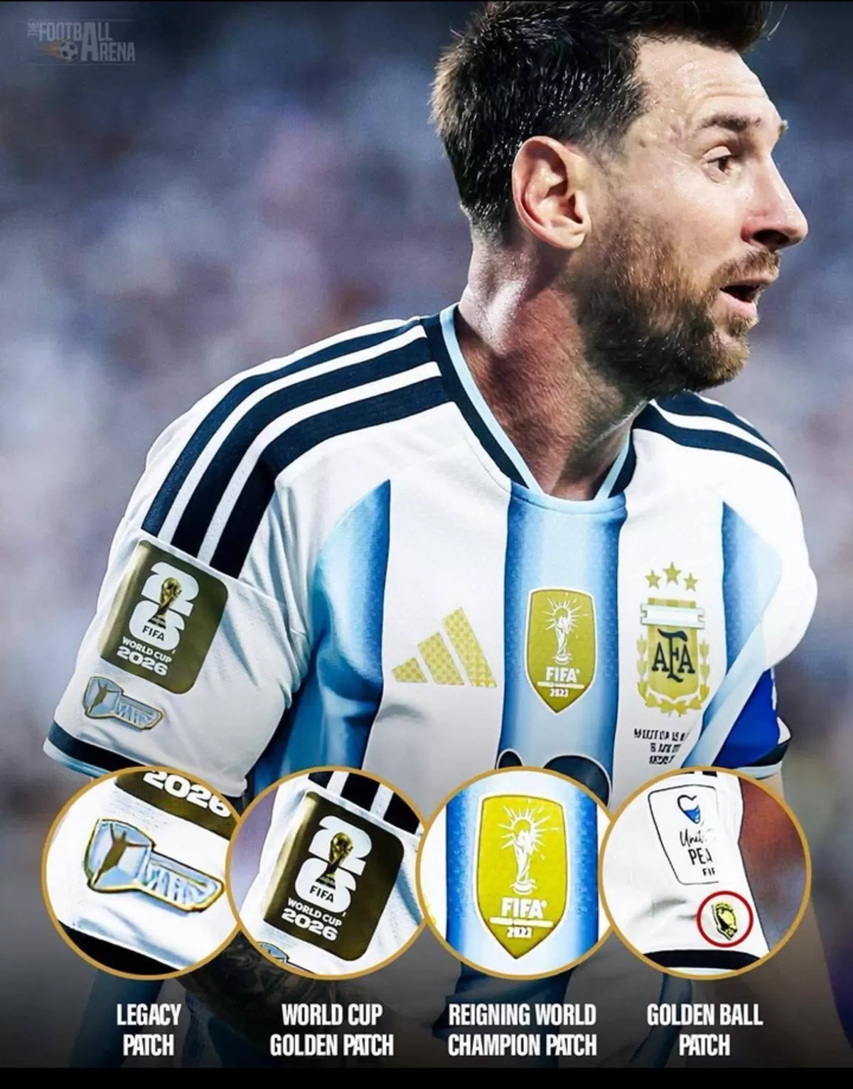 Jersey kapten Argentina Lionel Messi menampilkan empat lencana khusus.