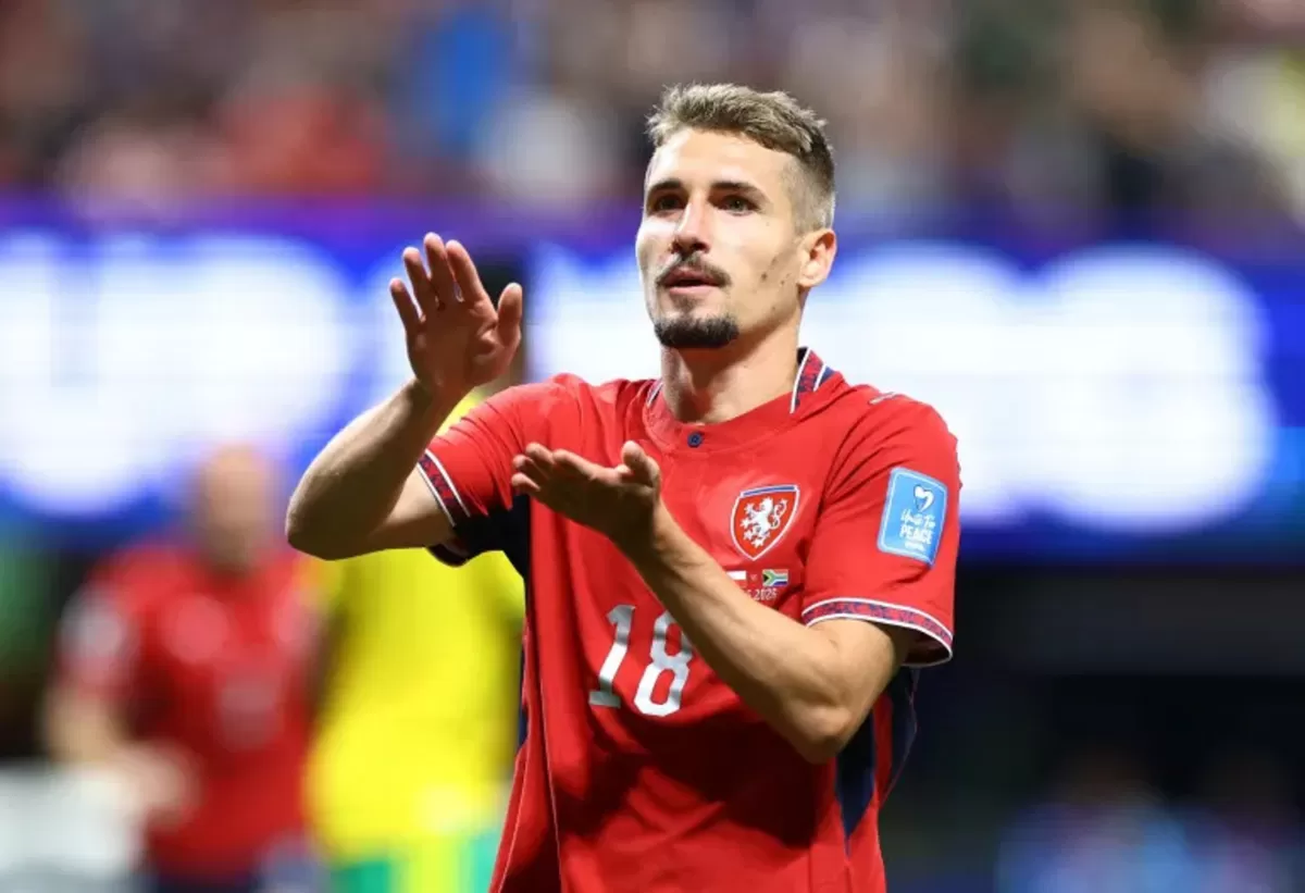 Sadilek merayakan gol pertama Republik Ceko di penyisihan Grup A Piala Dunia 2026, di Atlanta Stadium, Jumat, 19 Juni dini hari WIB.