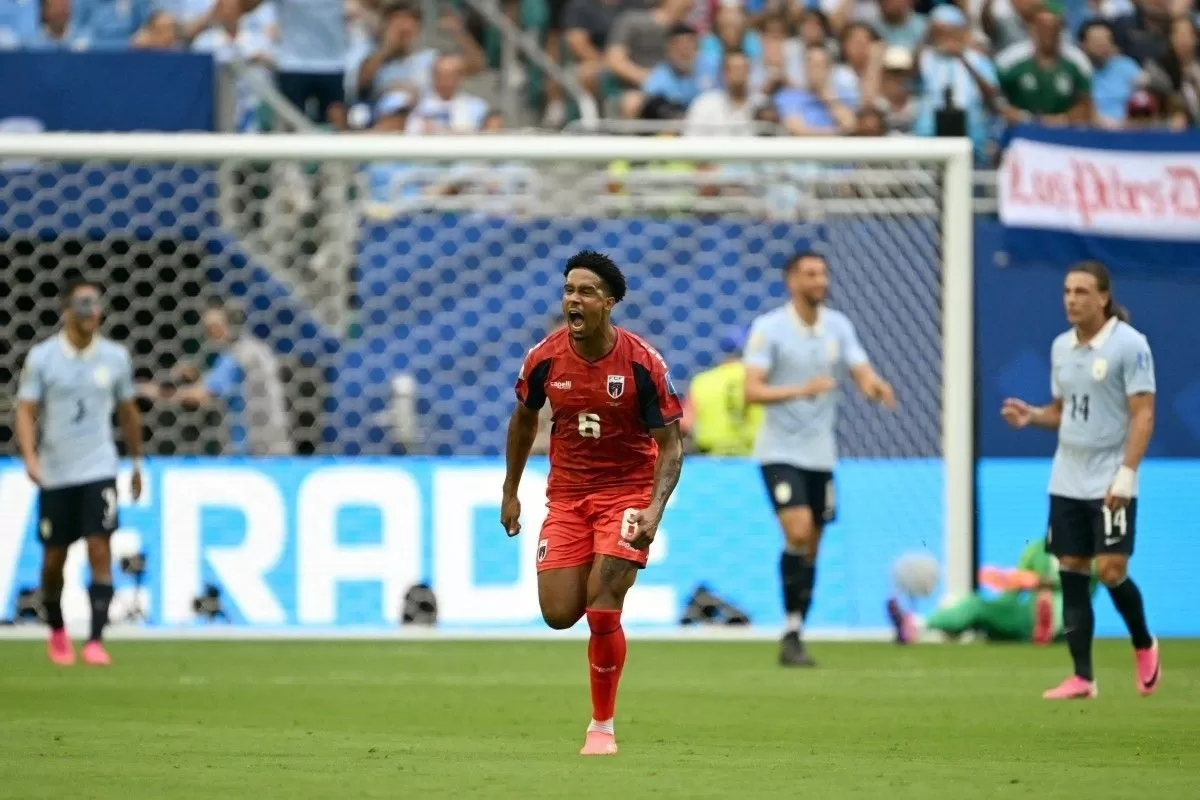 Gelandang Tanjung Verde, Kevin Pina, merayakan gol dalam laga Grup H Piala Dunia 2026 antara Uruguay dan Cape Verde di Stadion Miami di Miami Gardens pada 21 Juni 2026.