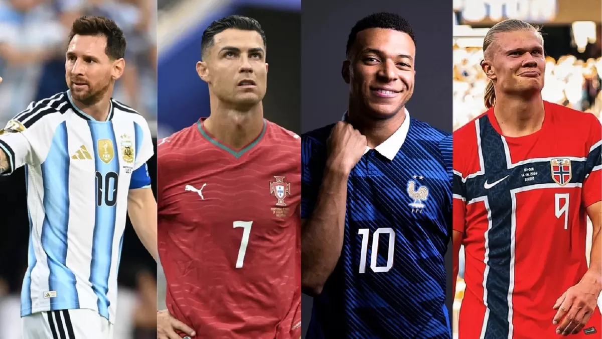 Lionel Messi, Kylian Mbappe, dan Erling Haaland memberi tekanan kepada Cristiano Ronaldo.