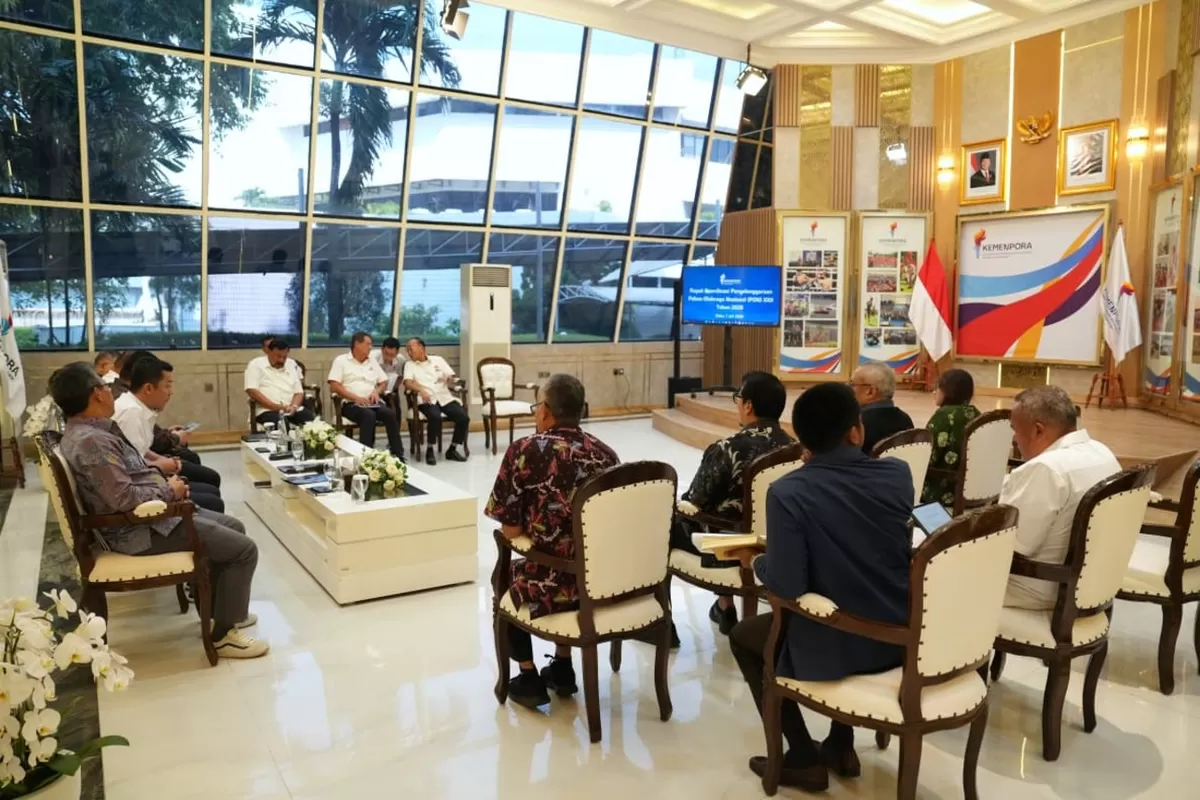 Rapat koordinasi persiapan PON 2028 NTT-NTB yang dipimpin Menpora, bersama KONI Pusat, Kejaksaan Agung, dan BPKP di Kemenpora, Jakarta, Rabu, 1 Juli 2026.