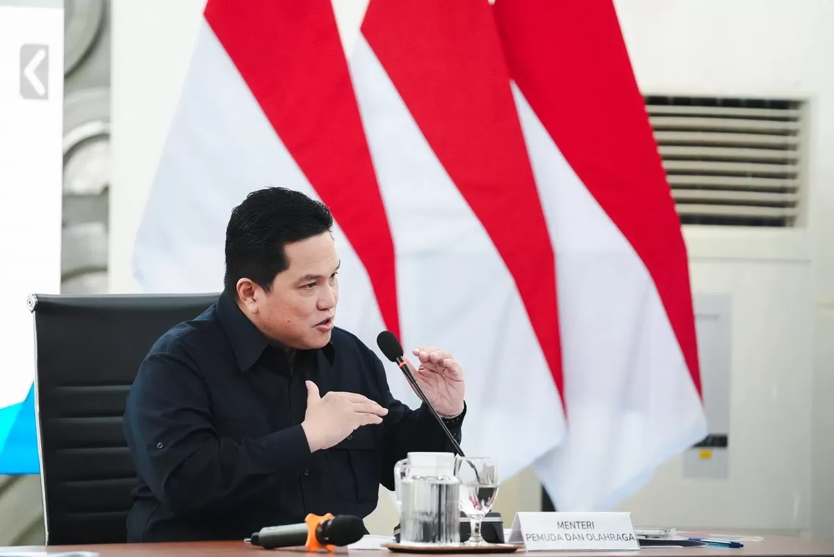 Menpora Erick Thohir menjelaskan tentang potensi olahraga mendatangkan pendapatan negara lewat sport tourism di Badan Komunikasi (Bakom) RI di Jakarta, Kamis, 2 Juli 2026.