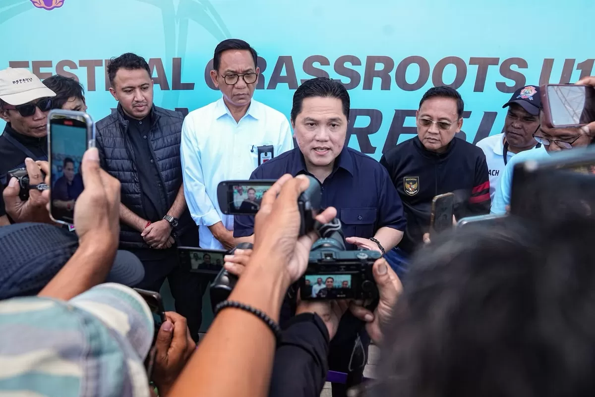 Ketua Umum PSSI Erick Thohir, Rabu, 8 Juli di Yogyakarta. PSSI siapkan pusat latihan usia dini di daerah, sebagai fondasi menuju Piala Dunia.