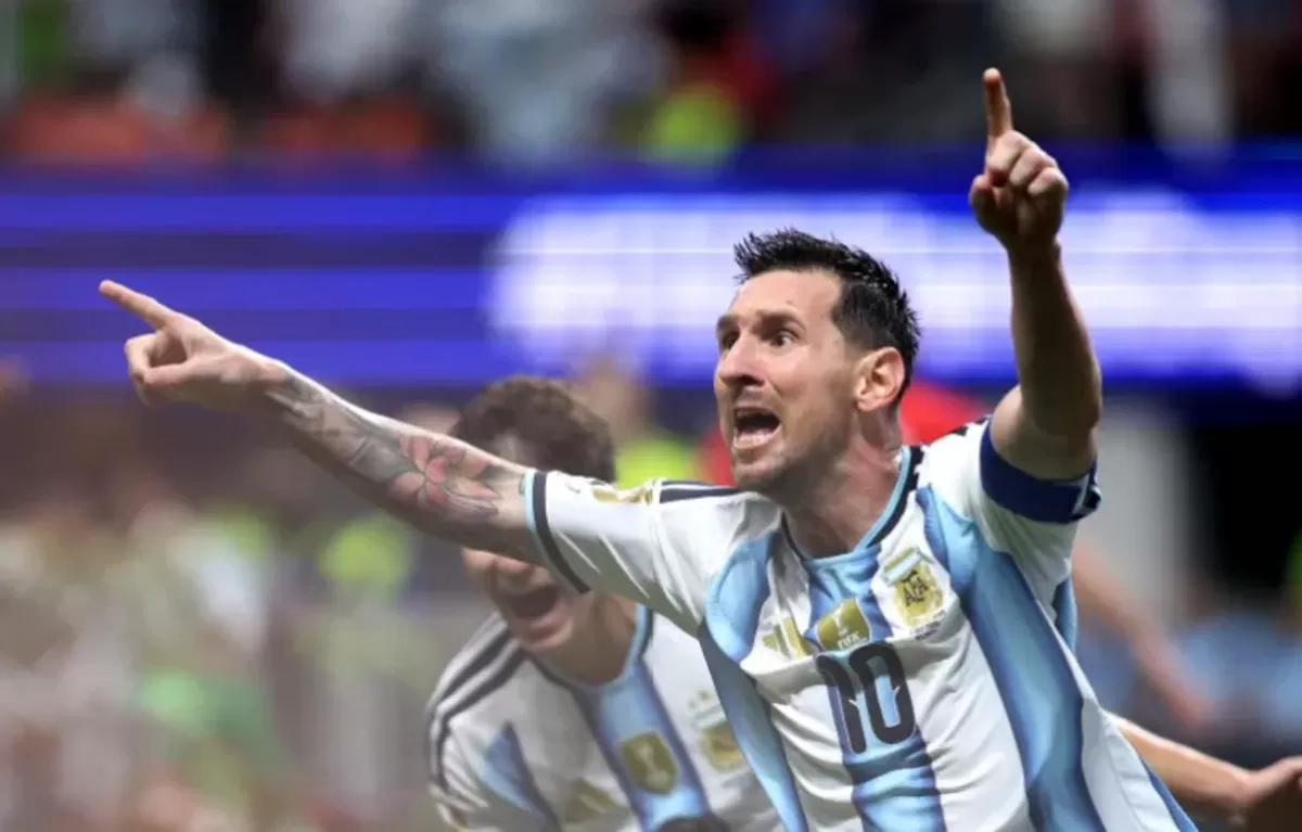 Lionel Messi (Argentina) merayakan gol kedua timnya dalam pertandingan babak 16 besar Piala Dunia FIFA 2026 antara Argentina dan Mesir di Stadion Atlanta, Atlanta, Georgia, AS, pada 7 Juli 2026 