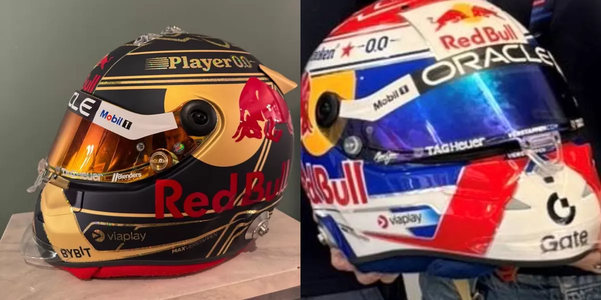 Dua replika helm Red Bull STEMx yang digondol pencuri saat GP Inggris di Silverstone. (@F1mech)