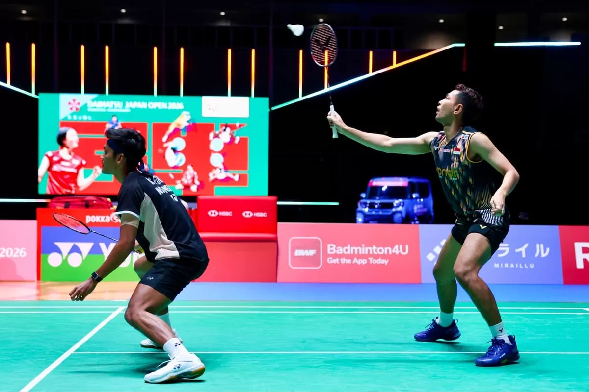 Ganda putra Fajar Alfian/Muhammad Shohibul Fikri memastikan langkah ke babak semifinal Japan Open 2026.