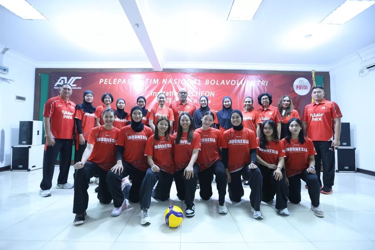 Timnas Voli Putri Indonesia di pelepasan tim menuju SEA V League 2026 di Hanoi, Vietnam, di Kantor PBVSI, Jakarta, akhir pekan lalu.