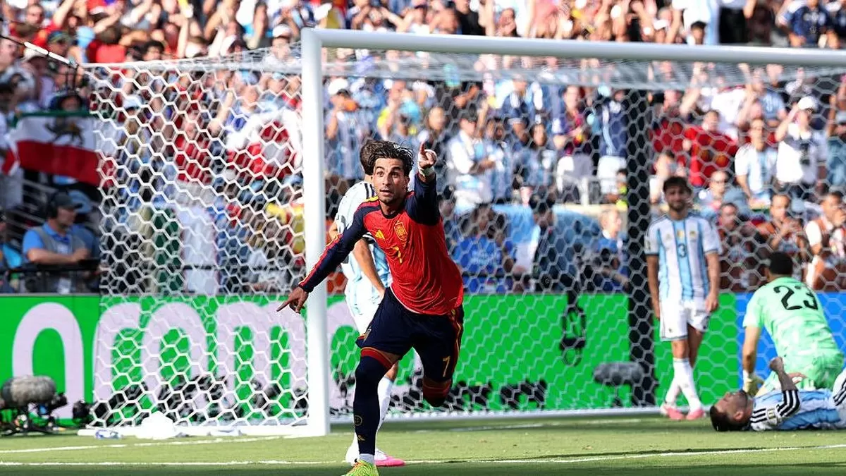 Selebrasi Ferran Torres usai bobol gawang Argentina di final Piala Dunia 2026.
