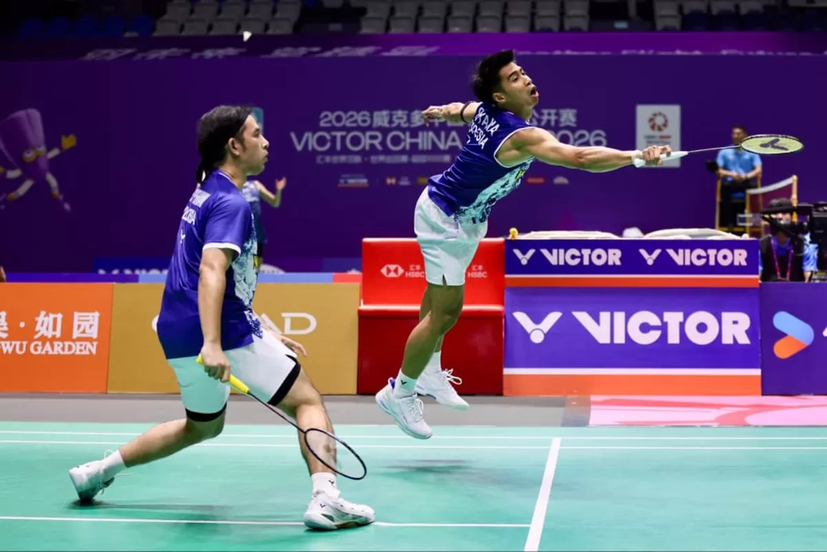 Tidak tampil 100 persen fit, Sabar Karyaman Gutama/Moh Reza Pahlevi Isfahani mampu lewati rintangan pertama China Open 2026, Selasa, 21 Juli.