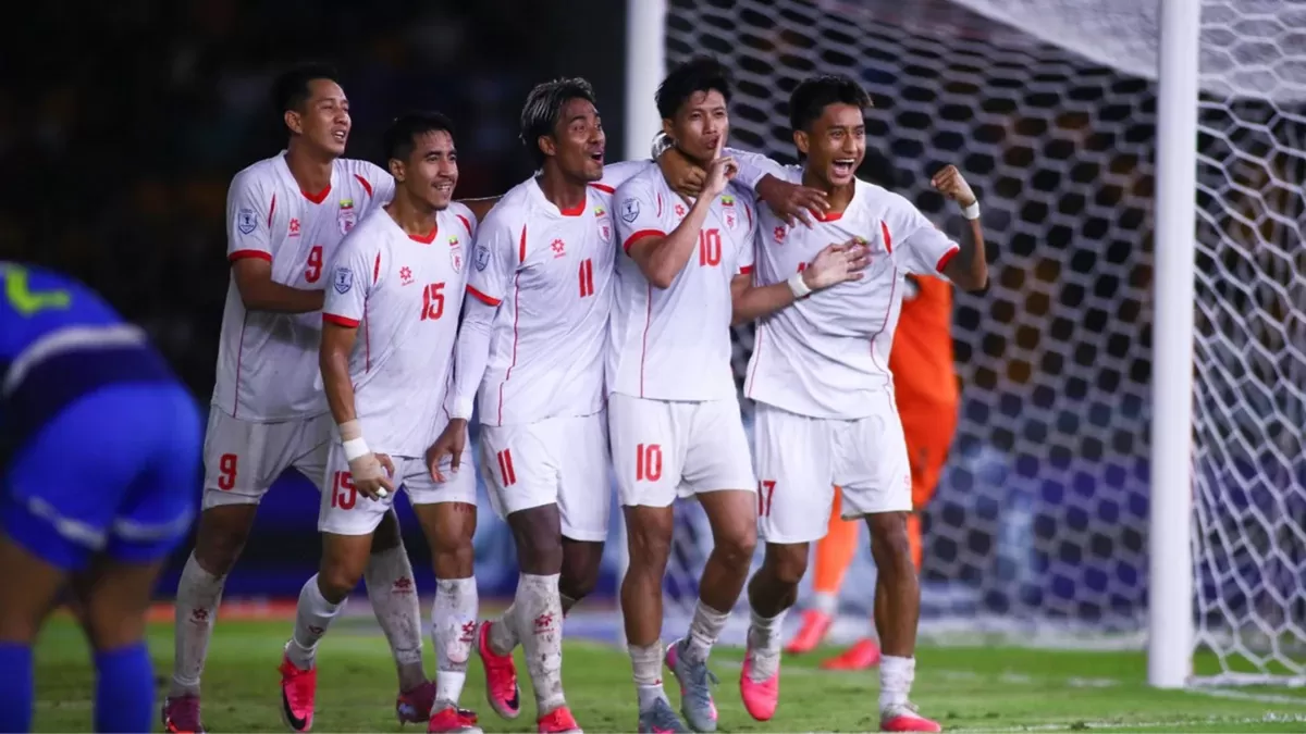 Para pemain Myanmar merayakan kemenangan telak atas Filipina di laga kedua Grup B ASEAN Championship 2026, Selasa, 28 Juli.