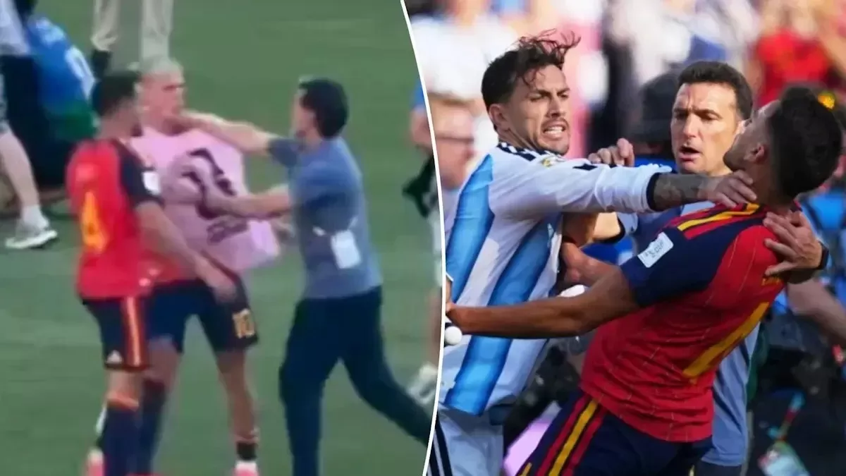 Keributan usai pertandingan Argentina vs Spanyol pada final Piala Dunia 2026.